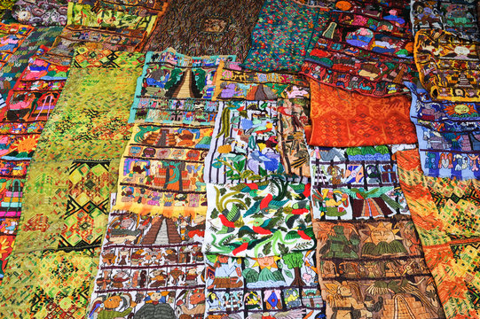 Decorative carpets at the market of Santiago de Atitlan