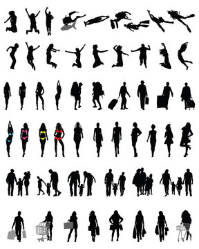 Silhouettes of people in different situations, vector