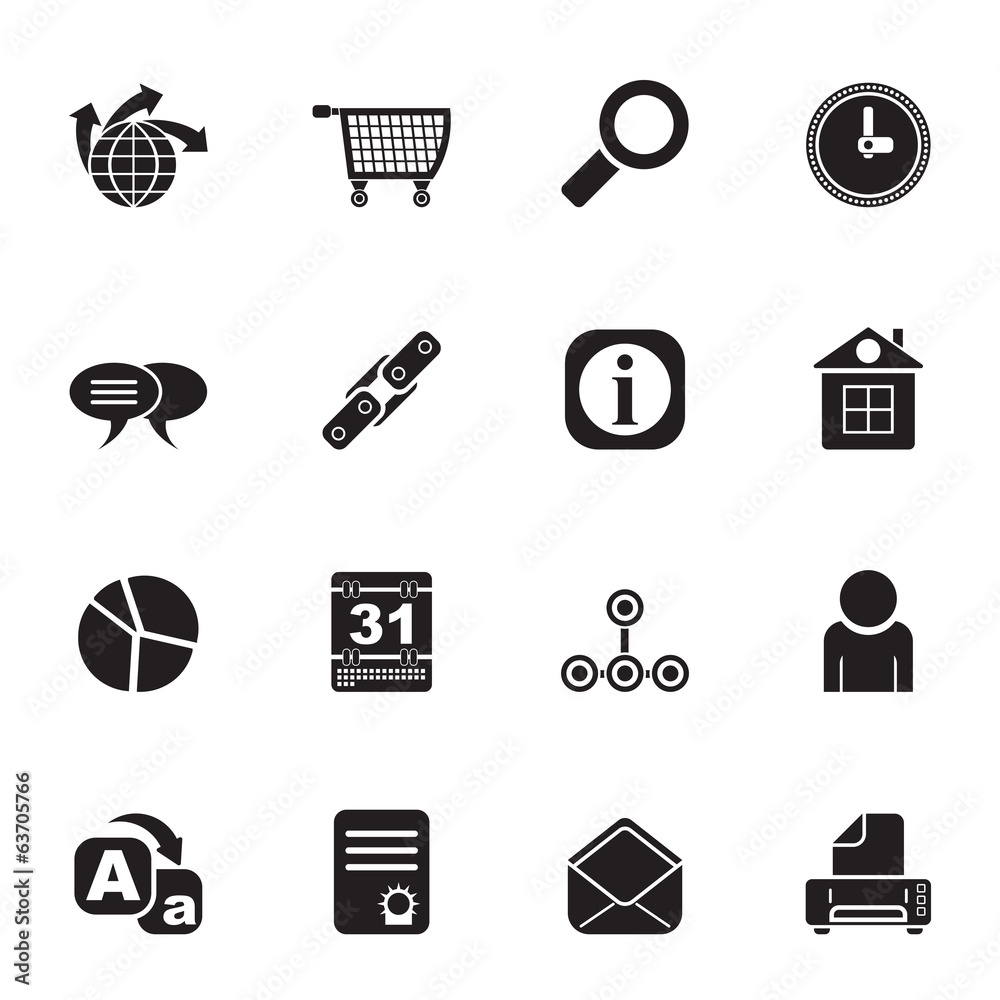 Fototapete silhouette web site, internet and computer icons