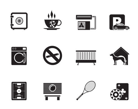 Silhouette hotel and motel amenity icons