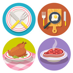 set of food and dish icons in flat design