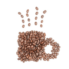 Coffee cup made from beans. Isolated on white background