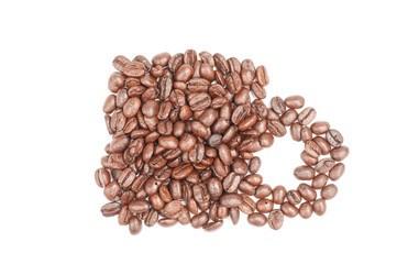 Coffee cup made from beans. Isolated on white background
