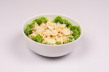 Fresh salad with chicken breast, cheese and eggs