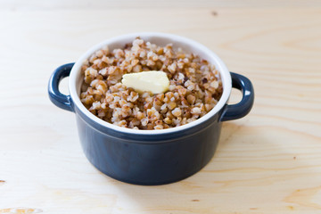 Hot buckwheat in bowl