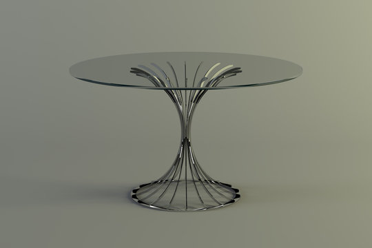 Modern glass metal  table round on a gray background