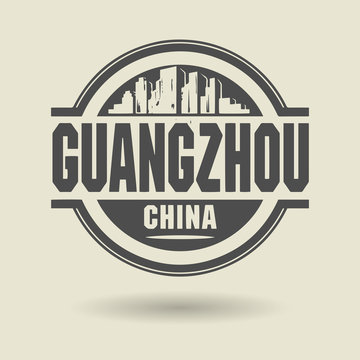 Stamp or label with text Guangzhou, China inside, vector