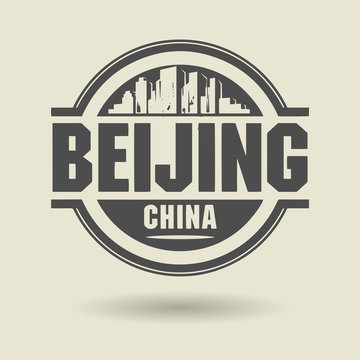 Stamp or label with text Beijing, China inside, vector