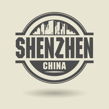 Stamp or label with text Shenzhen, China inside, vector