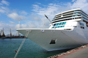 Naklejka premium Cruise tourist ship in Black sea, Odessa, Ukraine