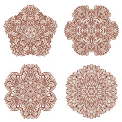 Set of four hand drawn ethnic circular mehandi ornaments - 63716353