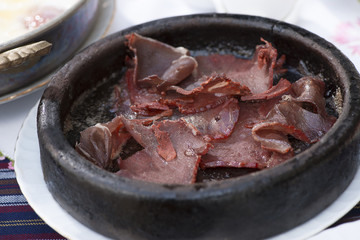 Air dried spiced beef called pastirma