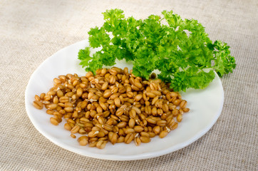 sprouted grains and parsley
