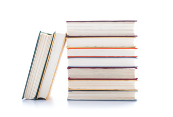 stack of books on white