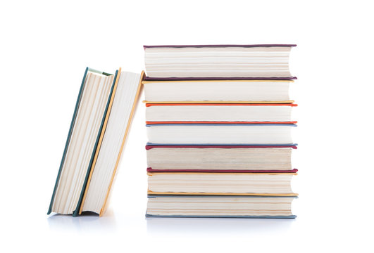 stack of books on white