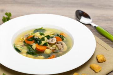 Vegetable soup with spinach and pasta