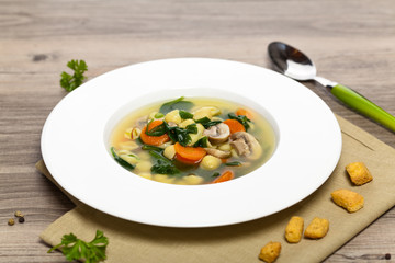 Vegetable soup with spinach and pasta