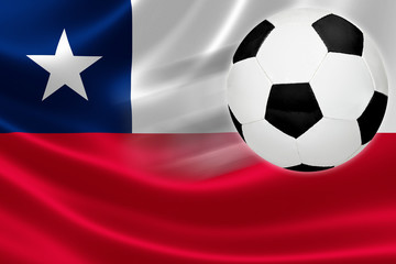 Fototapeta premium Soccer Ball Leaps Out of Chile's Flag