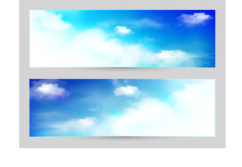 Blue sky with clouds, vector background, horizontal banner