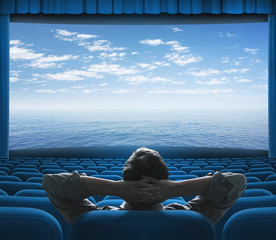 sea or ocean on cinema screen - obrazy, fototapety, plakaty