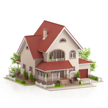 Graphic illustration of a modern house, on white background