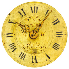 Ancient ornamental clock face isolated on white