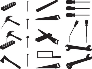 Construction tools illustrated on white