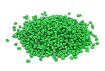 Pile of green polymer granules