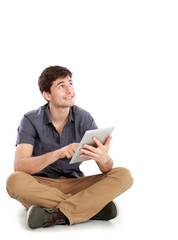 young man using tablet pc