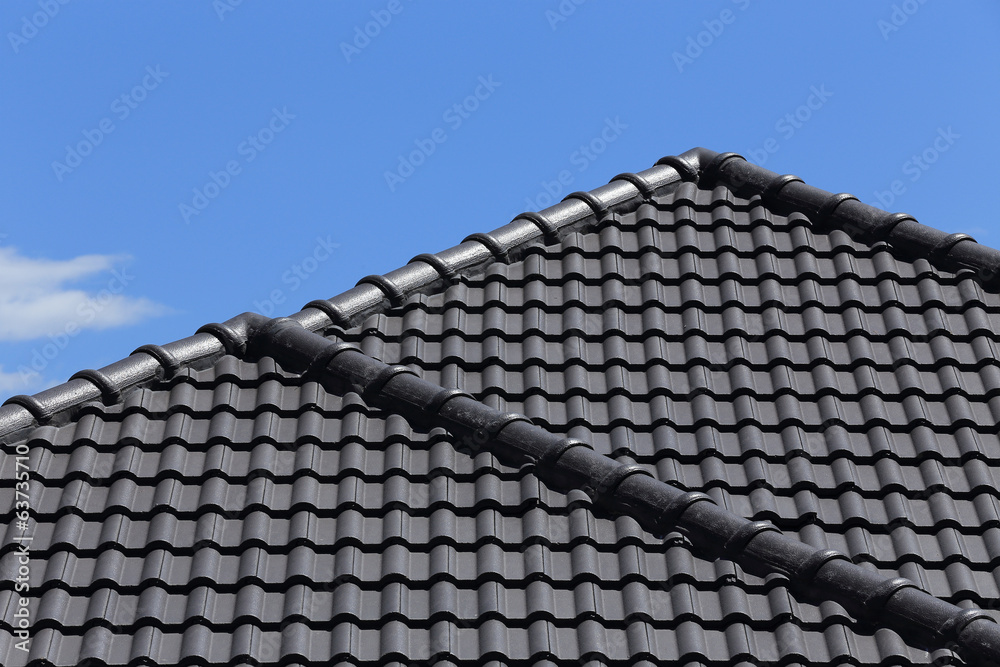 Canvas Prints black tiles roof on a new house with blue sky