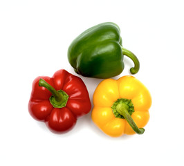 three fresh sweet pepper isolated on white background