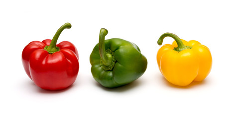 three fresh sweet pepper isolated on white background
