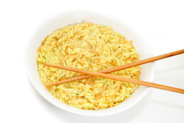 Flavored Rice in a Bowl with Chop Sticks