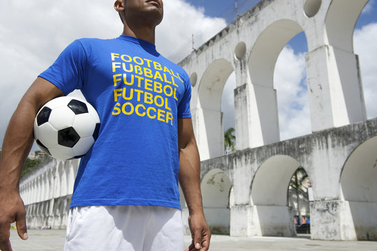 Brazilian Football Player Holding Soccer Ball Rio Lapa
