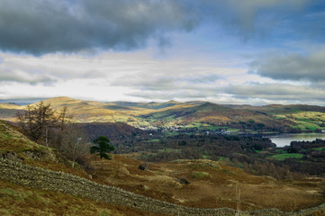 Fototapeta na wymiar Lake District Cumbria View Over Windermere to the Fells