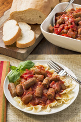 Sausage and bowtie pasta dinner