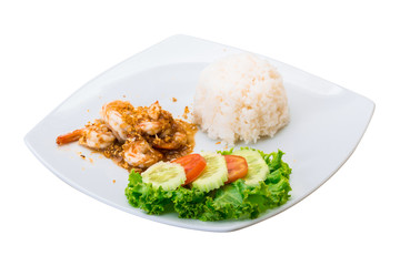 Shrimps with garlic and rice