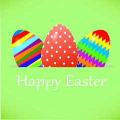 Vector green Paper card with striped easter eggs