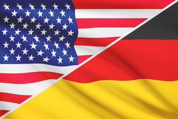 Fototapeta premium Series of ruffled flags. USA and Germany.