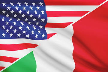 Series of ruffled flags. USA and Italy.