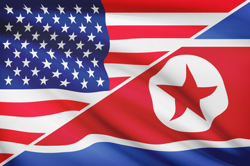 Fototapeta na wymiar Series of ruffled flags. USA and North Korea.