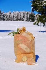 brauner sack in schnee