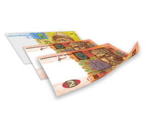 Ukrainian banknotes on white