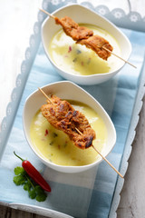 Kokos-Curry-Suppe mit Sojafleisch-Spie&szlig;en