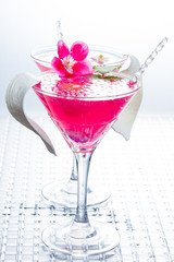 Cocktail with caviar and flower