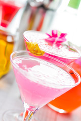 Cocktail with caviar and flower