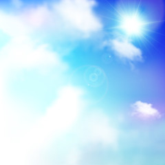Naklejka na ściany i meble Blue sky with sun and clouds, vector background, banner