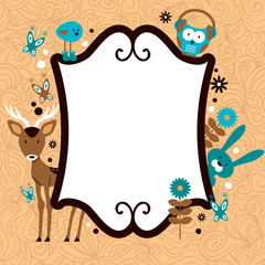 Cute card template frame with adorable wild animals
