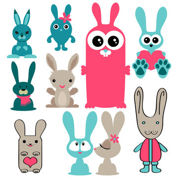 Set of various cute rabbits