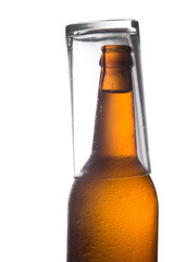 Glass beer bottles isolated on white background.